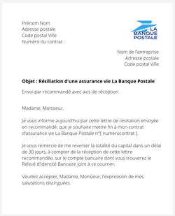 la lettre pour resilier une assurance la banque postale