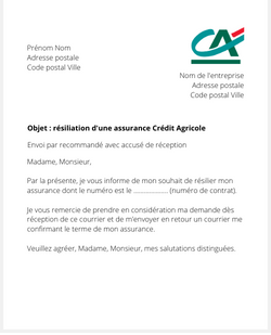 Lettre pour résilier une assurance du Crédit Agricole