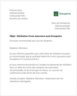 Résiliation d'un contrat auto Groupama