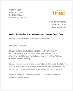 Résiliation d'un abonnement Kiosque Press Fnac