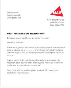 Lettre pour résilier un contrat MAIF