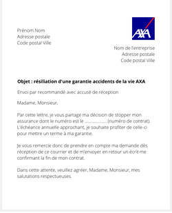 Lettre pour résilier la GAV AXA