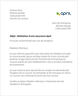 Résiliation d'un contrat April