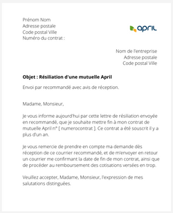 Résiliation d'une assurance santé April