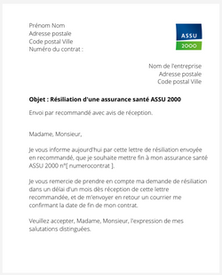 la lettre pour resilier une mutuelle assu 2000