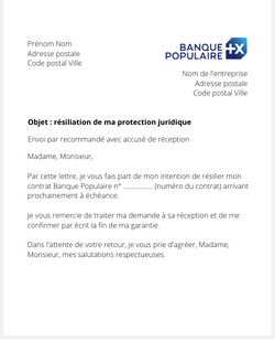 la lettre pour resilier une protection juridique banque populaire