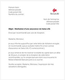 la lettre pour resilier une assurance vie swiss life