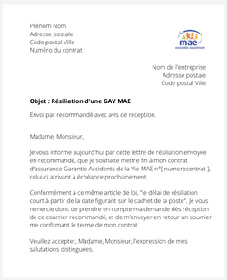 Résiliation d'une GAV MAE