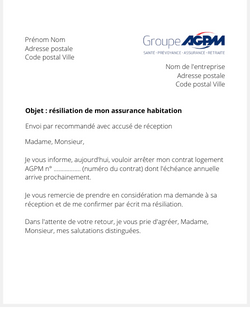 la lettre pour resilier une assurance logement agpm