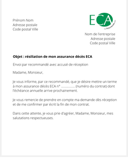 la lettre pour resilier une assurance deces eca