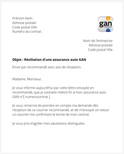 lettre resiliation assurance auto gan