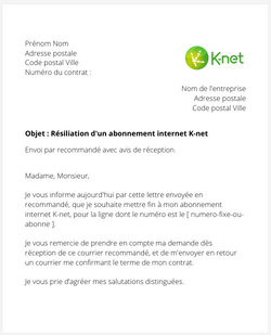 la lettre pour resilier une box internet knet