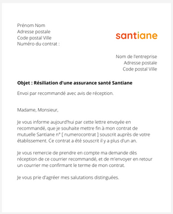 la lettre pour resilier une mutuelle santiane