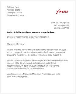 la lettre pour resilier une assurance mobile Free