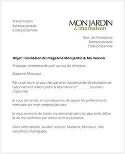 Lettre pour résilier Mon jardin & Ma maison