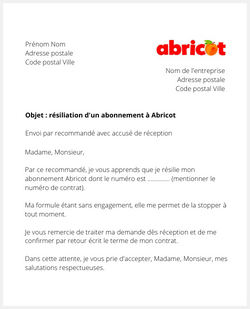 Lettre pour résilier un abonnement à Abricot