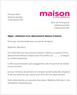 Lettre pour résilier Maison Créative