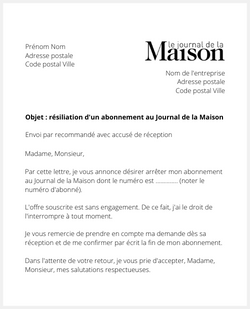 Lettre pour résilier Le Journal de la Maison