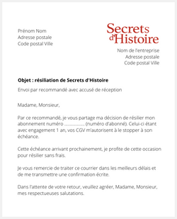 Lettre pour résilier Secrets d'Histoire