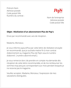 Se désabonner du magazine Plus de Pep's