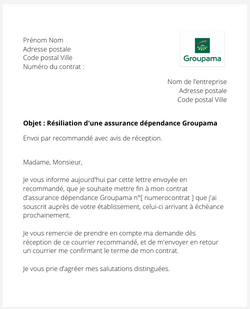 la lettre pour resilier une assurance dependance groupama