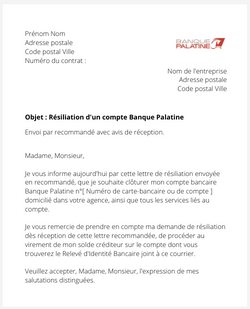 la lettre pour cloturer un compte banque palatine