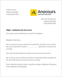 Lettre pour résilier Anacours