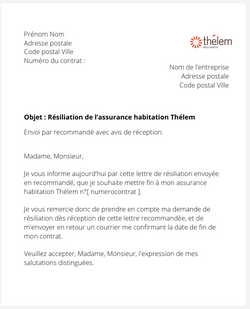 la lettre pour resilier une assurance logement thelem