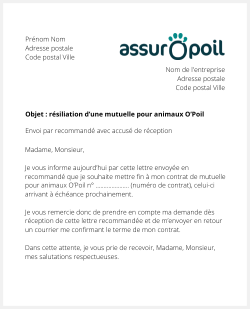 la lettre pour resilier une mutuelle animaux assur o poil