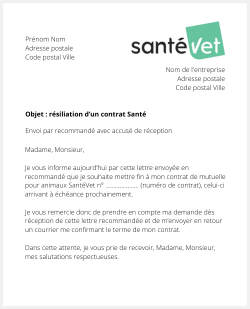 Résiliation d'un contrat Santévet