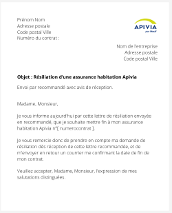 La résiliation d'un contrat logement Apivia