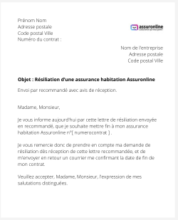 la lettre pour resilier une assurance logement assuronline