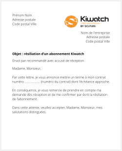 Lettre pour résilier Kiwatch