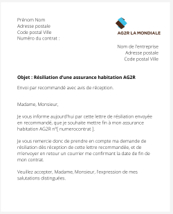 la lettre pour resilier une assurance logement ag2r