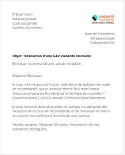 la lettre pour resilier une gav viasante mutuelle