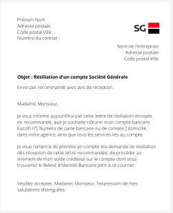 la lettre pour resilier un compte societe generale