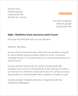 la lettre pour resilier une mutuelle cocoon assurance