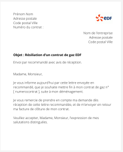 La résiliation d'un contrat de gaz EDF