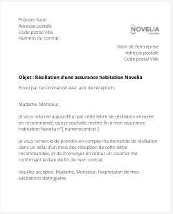 la lettre pour resilier une assurance logement novelia