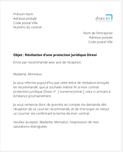 la lettre pour resilier une protection juridique direxi