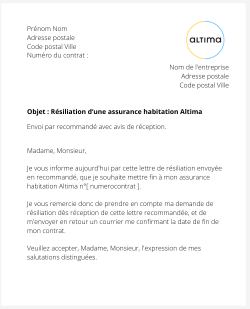 La résiliation d'une assurance logement Altima