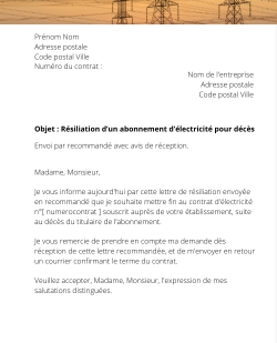 La résiliation d'un contrat d'électricité pour décès