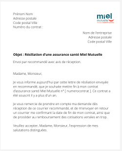 Résilier une assurance santé Miel Mutuelle