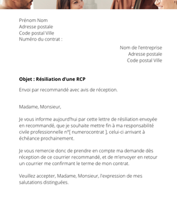 la lettre pour resilier une responsabilite civile professionnelle