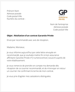 la lettre pour resilier une assurance affinitaire garantie privee