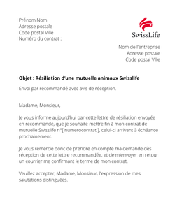 La résiliation d'une mutuelle animaux Swiss Life