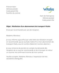 La résiliation d'un titre de transport Vitalis