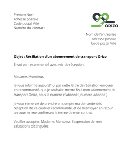 La résiliation d'un titre de transport Orizo