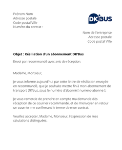 La résiliation d'un abonnement DK'Bus