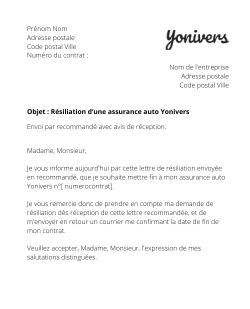 La résiliation d'un contrat auto Yonivers